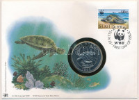 Kelet-Karibi Államok / St. Kitts boríték, benne Bermuda 1986. 1$ Cu-Ni 'A Világ Vadvédelmi Alap (WWF) 25. évfordulója' forgalomba nem került emlékkiadás érmés borítékban, bélyeggel és bélyegzéssel, német nyelvű ismertetővel T:1