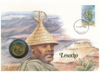 Lesotho 1979. 5l érme bélyeges borítékon, német nyelvű ismertetővel T:1 Lesotho 1979. 5 Lisente coin in letter with stamp and cancellation with German language information sheet C:UNC
