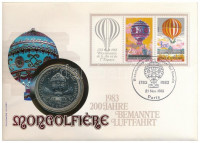 Man-sziget 1983. 1C Cu-Ni 'Az ember repülésének 200. évfordulója' felbélyegzett borítékon, alkalmi bélyegzéssel T:1 Isle of Man 1983. 1 Crown Cu-Ni 'Bicentennary of manned flight' in envelope with stamp C:UNC Krause KM#103