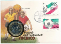 Man-sziget 1986. 1C Cu-Ni 'Labdarúgó Világbajnokság 1986' felbélyegzett borítékban, bélyegzéssel T:1 Isle of Man 1986. 1 Crown Cu-Ni 'Football World Cup 1986' in envelope with stamp and cancellation C:UNC Krause KM#161