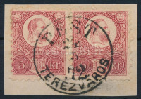1871 Réznyomat 5kr pár kivágáson 'PEST TERÉZVÁROS'