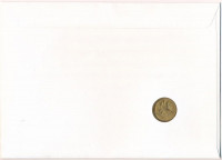 Üzbegisztán felbélyegzett borítékban, bélyegzéssel, német nyelvű tájékoztatóval, benne Oroszország 1992. 1R acél T:2 patinaUzbekistan in envelope with stamp, cancellation and a prospectus in german, in it Russia 1992. 1 Ruble brass