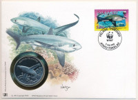 Tokelau DN (1991) 'A Világ Vadvédelmi Alap (WWF) 30. évfordulója - Alopius Pelagicus' kétoldalas Cu-Ni emlékérem érmés borítékban, bélyeggel és bélyegzéssel, német nyelvű ismertetővel T:PP Tokelau ND (1991) '30th Anniversary of