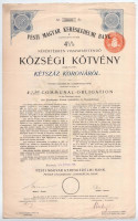 Budapest 1914. 'Pesti Magyar Kereskedelmi Bank' 4 1/2%-os községi kötvénye 200K-ról, szárazpecséttel és szelvényekkel T:III