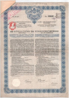 Budapest 1914. 'Budapest Székesfőváros - Kötelezvény' 2400K-ról szelvényekkel, bélyegzéssekkel, igazolással + 1942. 'A Magyar Királyság 3%-kal Kamatozó Törlesztéses Államadóssága' kötvénye 100P-ről szárazpecséttel és