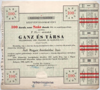 Budapest 1946. 'Ganz és Társa Villamossági, Gép, Waggon- és Hajógyár R. T.' névre szóló részvényelismervénye 1db 25P névértékű és 100db 25P értékű részvényről (2x), mindegyik szárazpecséttel, bélyegzéssel és