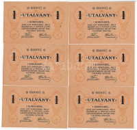 Budapest ~1920. 1K 'Pester Lloyd' utalvány (6x) sorszámkövetők '00002-00007', hátoldalon bélyegző nélkül T:I,I- / Hungary / Budapest ~1920. 1 Korona 'Pester Lloyd' voucher (6x) with consecutive serials '00002-00007', on the back without