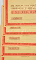 NSZK 1947. 'A Karl Marx Ház újjáépítésére' kitöltetlen téglajegy (22x) sorszámkövetők T:I,I- FRG 1947. 'Wiederaufbau des Karl Marx Hauses' unfilled brick ticket (22x) consecutive serials C:UNC,AU