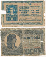 1918. 25K '1102' 2mm, hullámos hátlappal + 1919. július 15. 10K 'F2003 608759' T:IV nagy szakadások Adamo K22B, K12