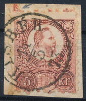 1871 Réznyomat 5kr képbe fogazott bélyeg felül nagy tömbfoggal 'KISBÉR'