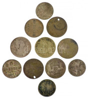 ~1840-1870. 11db vegyes osztrák és magyar ezüstpénz gyenge tartásban, közte 1868KB 20kr Ag 'Magyar Királyi Váltó Pénz' + 1870KB 10kr Ag 'Váltó Pénz' T:3,3- közte ly. is