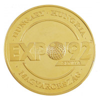 Lebó Ferenc (1960-) 1992. 'Expo '92 Sevilla - Magyarország / Európában, Európáért' aranyozott fém emlékérem (42,5mm) T:1