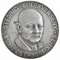 Cserenyei Kaltenbach István (1903-1979) 1941. 'Steding Emlékverseny - Budapest 1941. XI.23.' egyoldalas fém emlékplakett eredeti díszdobozában (150mm) T:1- patina, a tok kissé viseltes