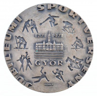 Renner Kálmán (1927-1994) 1971. 'Jubileumi Sportverseny Győr 1271-1971 / M.N.K. Evezős Vidék Bajnoksága' kétoldalas ezüstözött Br sport emlékérem (80mm) T:2 patina, kis ph