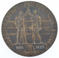 Sándor Ambrózy (1903-1992) 1935. 'Magyar Ökölvívó Szövetség' kétoldalas, ezüstözött Br érdemérem eredeti tokban, gravírozott '1935. IV. 27. / SZITÁNYI JÁNOS URNAK' szöveggel, 'Huguenin' gyártói jelzéssel (60mm) T:1- ph.,