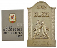 1959. '1959. BLSZ - Bozóki Gyula - Jó sportmunkáért' fém plakett (65x103mm) + 1976. 'A BLSZ 50 éves jubileuma 1976' fém plakett zománcozott rátéttel (51x71mm) T:1-,2