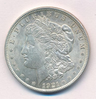 Amerikai Egyesült Államok 1921. 1$ Ag 'Morgan' T:2 patina, karc, kis phUSA 1921. 1 Dollar Ag 'Morgan' C:XF patina, scratch, small edge errorKrause KM#110