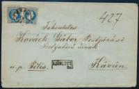 ~1867 2 x 10kr 2. súlyfokozatú távolsági ajánlott levélen 'PEST' - Káva