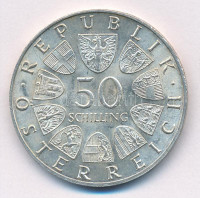 Ausztria 1967. 50Sch Ag '100 éves a Kék Duna keringő' T:1- patinaAustria 1967. 50 Schilling Ag 'Centennial of the Blue Danube Waltz' C:AU patinaKrause KM#2902