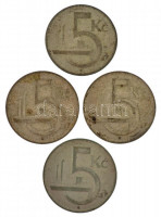 Csehszlovákia 1929-1930. 5K Ag (4x) T:3 patina Czechoslovakia 1929-1930. 5 Korun Ag (4x) C:F patina Krause KM#11