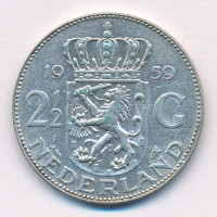 Hollandia 1959. 2 1/2G Ag 'Julianna' T:2,2- patina Netherlands 1959. 2 1/2 Gulden Ag 'Juliana' C:XF,VF Krause KM#185