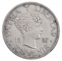 Kuba 1897. 1P Ag 'Szuvenír Peso' közeli dátum, csillag a dátum vonalában (22,47g) T:2,2- ph., ü.Cuba 1897. 1 Peso Ag 'Souvenir Peso' closely spaced date, star to right is aligned with date (22,47g) C:XF,VF edge error, dingKrause X#M3