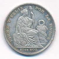 Peru 1899JF 1/5S / 20c Ag T:1-Peru 1899JF 1/5 Sol / 20 Centavos Ag C:AUKrause KM#205.2