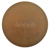 Belgium DN 'Roger Begault / Fiatal, törékeny teste szenvedélyes energiát rejtett 1922-1942' kétoldalas bronz emlékérem. Szign.:(Armand) Bonnetain (66mm) T:1- patinaBelgium ND 'Roger Begault / His young, fragile body hid a fierce energy