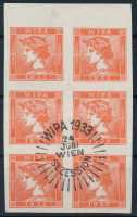 1851 Hírlapbélyeg utánnyomat az 1933 évi WIPA-ra hatostömb