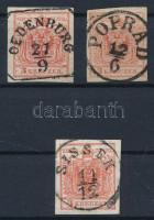 1850 3 db 3kr luxus bélyegzésekkel, sötét színárnyalatok