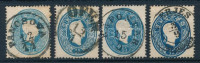 1861 4 db 15kr, közte eltérő színárnyalatok, szép bélyegzések