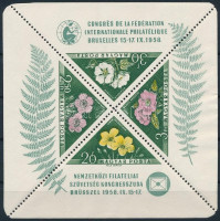 1958 FIP (I.) - Virág (I.) blokk (jobb oldalt gyűrődés / crease) (10.000)