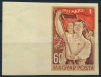 1953 Május 1. (IV.) ívszéli vágott bélyeg (**8.000)