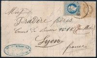 1868 10kr + 15kr levélen 'KASSA' - Lyon
