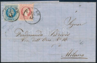 1871 5kr + 10kr levélen 'FIUME' - Milano