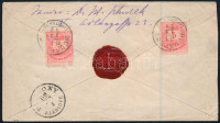 1879 5kr díjjegyes boríték 2 x 5kr kiegészítéssel - mindkét bélyeg lemezhibákkal, az egyik magasra fogazva - ajánlott levélként Pozsonyba