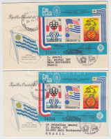 1975 100 éves az UPU; olimpia, USA bicentenárium blokk Mi 28 fogazott és vágott 2 db FDC-n
