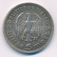 Német Harmadik Birodalom 1936D 5M Ag 'Paul von Hindenburg' T:1- patina German Third Reich 1936D 5 Reichsmark Ag 'Paul von Hindenburg' C:AU patina Krause KM#86