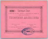Tiszteletjegy, az 1900. évi május hó 26.-án, szombaton, a Margitszigeti alsó vendéglő helyiségeiben tartandó zártkörű Technikus-Majálisra.