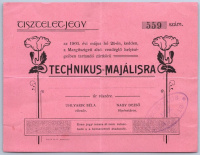Tiszteletjegy, az 1901 évi május hó 21.-én, kedden, a Margitszigeti alsó vendéglő helyiségeiben tartandó zártkörű Technikus-Majálisra.