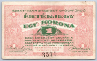 Szent-Margitsziget gyógyfürdő 1 koronás értékjegye.