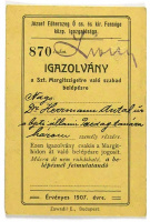 1907. József Főherczeg Ő cs. és kir. Fensége közp. igazgatósága igazolványa a Szt. Margitszigetre való szabad belépésre.