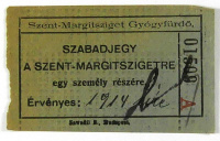1914. Szent Margitsziget Gyógyfürdő Rt. szabadjegye a Szent Margitszigetre
