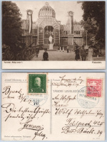 1918. József Főherceg Vezérezredes Hadikiállítása, Budapest- Margitsziget, budapesti Herbst kiadású mélynyomásos képes levelezőlapja, „Főépület” címmel, „József Főherceg Vezérezredes Hadikiállítása” felülnyomásos bélyeg