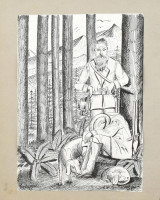 Carl W. Luckscheiter (?-?), működött 1930 körül Dél-Németországban: 20 db humoros, groteszk, karikatúraszerű rajz. Tus, papír, mind jelzett. Részben kartonra kasírozva. Helyenként foltos és kissé sérült. 25×17 és 46x34 cm
