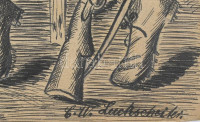 Carl W. Luckscheiter (?-?), működött 1930 körül Dél-Németországban: 20 db humoros, groteszk, karikatúraszerű rajz. Tus, papír, mind jelzett. Részben kartonra kasírozva. Helyenként foltos és kissé sérült. 25×17 és 46x34 cm
