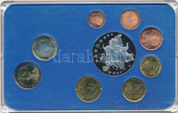 Ciprus 2008. 1c-2E (8xklf) forgalmi összeállítás műanyag dísztokban + 2002. kétoldalas multicolor emlékérem T:UNC,AU Cyprus 2008. 1 Cent - 2 Euro (8xdiff) coin set in plastic case + 2002. double-sided multicolor medallion C:UNC,AU
