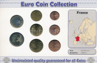 Franciaország 1999-2002. 1c-2E (8xklf) forgalmi összeállítás 'The Euro Coins of France' karton díszlapon T:AUFrance 1999-2002. 1 Cent - 2 Euro (8xdiff) coin set in 'The Euro Coins of France' cardboard display sheet C:AU