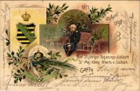 1901 Gruss aus 1873 23. April 1898. Zum 25. jährigen Regierungs-Jubiläum Sr. Maj. König Alberts v. Sachsen. Winkler & Voigt / Ferenc József uralkodásának 25. évfordulója / 25th anniversary of Franz Joseph's reign. Art Nouveau, floral,