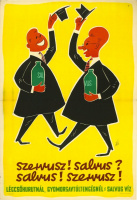 Szervusz! Salvus? Salvus! Szervusz! - Légcsőhurutnál, gyomorsavtúltengésnél: Salvus víz - Grafikus: Török János